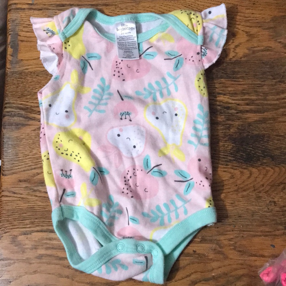 Little beginnings girls kawaii pink fruit 3-6 month onesie